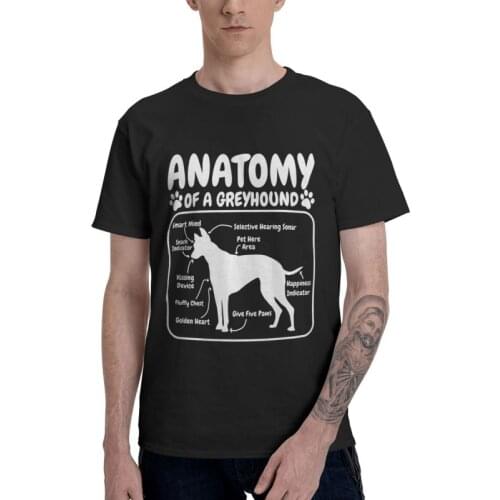Greyhound Dog Anatomy T Shirt for Men Cotton Printed T-shirts Funny Tshirt Short Sleeve Whippet Sighthound Lover Tee Tops