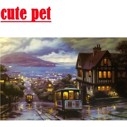 Jinshan tram in the evening DIY handmadesquare drill round diamond cross stitch diamond Mosaic home decorative art painting