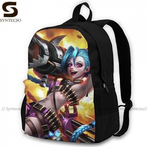 Jinx Lol Backpacks Outdoor Male Soft Backpack Elegant Polyester Bags