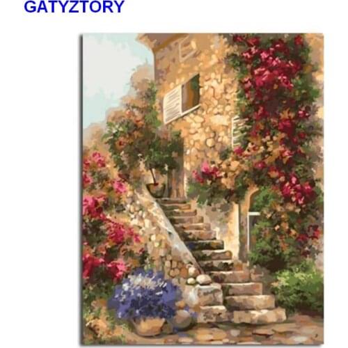 GATYZTORY Modern Art Painting By Numbers For Children Adult Living Room Decoration Flower Ladder Oil Painting On Canvas DIY Gift