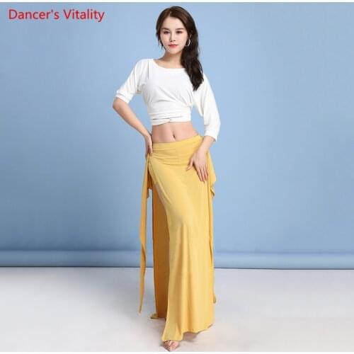 Belly Dance Suit Round Neck Top Half Sleeve Split Long Skirt Practice Clothes Set Female Adult Elegant Performance Clothing