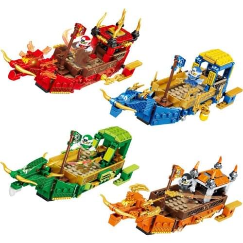 Pull Back Dragon Boat Ninja Mini Model Figures Building Blocks Kids Toys Bricks Doll Gift for Children Boys