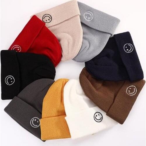 Fashion Smiling Face Wool Knitted Caps Women Men Skullcap Autumn Winter Hat Skullies Beanies Baggy Melon Cap Beanies Wholesale
