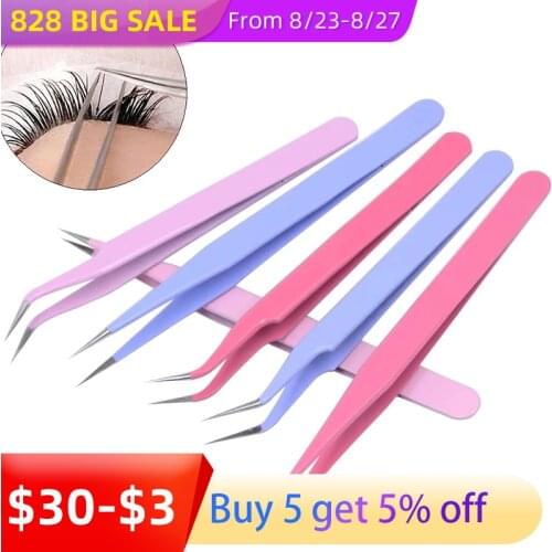 Colored Eyelash Tweezers for Extensions Professional Stainless Steel Lash Tweezers Set Makeup Tool Eyelash Extension Supplies