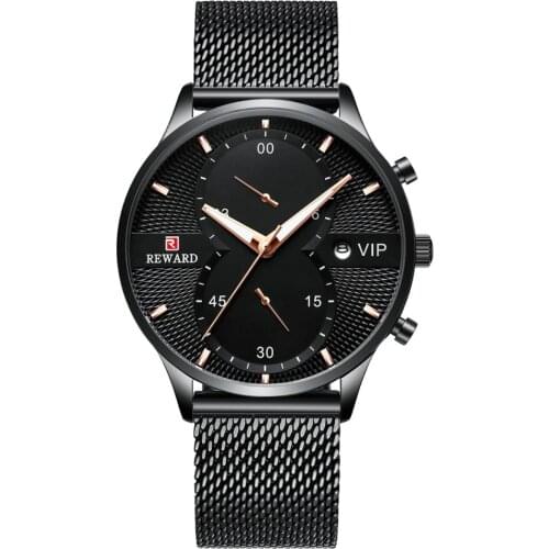 REWARD Brand Men Watch Luxury Sport 30M Waterproof Watches Mens Stainless Steel Mesh Watch Auto Date Chronograph Wristwatches