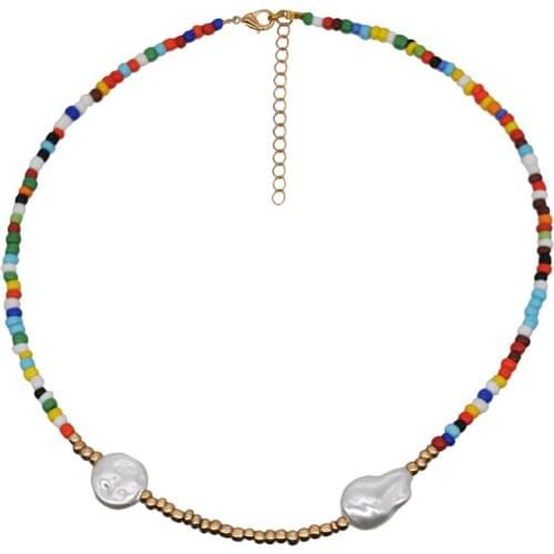 2021 New European And American Sweet Colorful Bohemia Ethnic Boho Beaded Clavicle Necklaces For Women Girls Jewelry