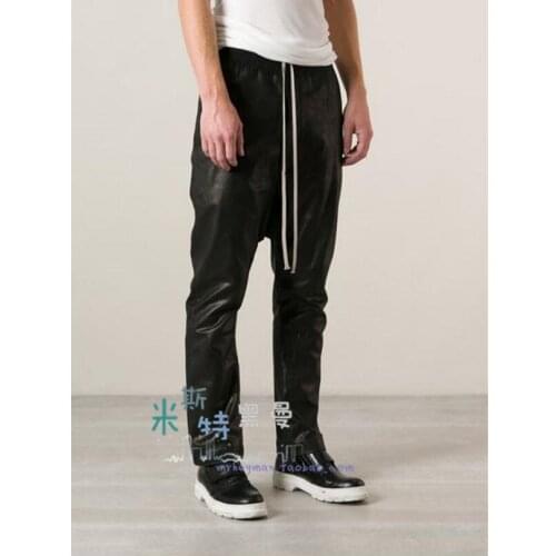 2017 New Mens clothing GD Hair Stylist fashion aurumn low-rise PU casual leather pants harem pants plus size costumes 27-44