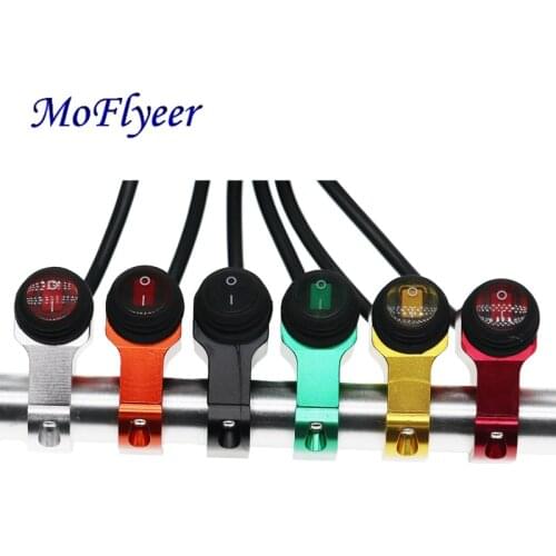 MoFlyeer 7/8" 22mm Motorcycle Aluminium Alloy Switches Waterproof Headlight Switch and 3 Wires with Red Led Light 12v