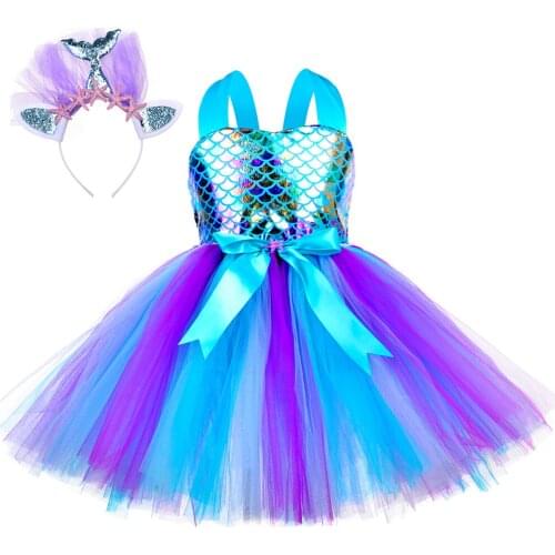 Girls Mermaid Dress Kids Birthday Party Dresses Little Mermaid Princess Costumes For Halloween Christmas Dress Up Clothes Outfit