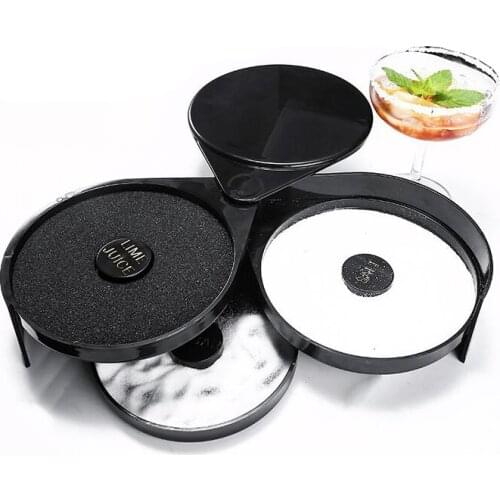 Durable 3 Tier Bartender Tool Cocktail Accessory Glass Rimmer Rotating Salt Home Practical Bar Lime Juice Sugar