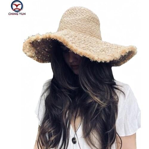 CHING YUN Women Summer hat sun hat Lafite straw cap brim fashion letter beach hat foldable Seaside travel feminine leisure hat