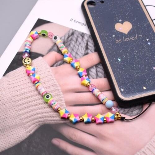 Colorful Polymer Acrylic Bead Mobile Phone Chain Lanyard Candy Beads Chains Strap Anti-Lost Lanyard For Women Trend Jewelry