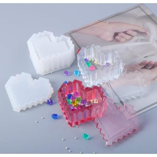 Heart Storage Box Silicone Mold 3D Geometry Mould Epoxy Resin Art Supplies Soft Clear Mold UV Resin Silicone Mold for resin