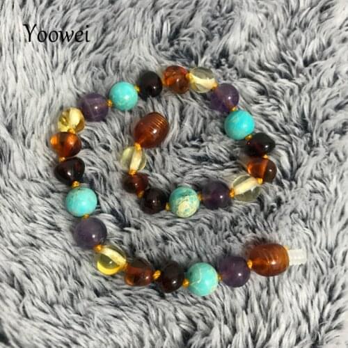 Yoowei Natural Baby Amber Bracelet/Necklace Turquoise Amethyst Gems diy Custom Adult Kid Baltic Amber Teething Jewelry Wholesale