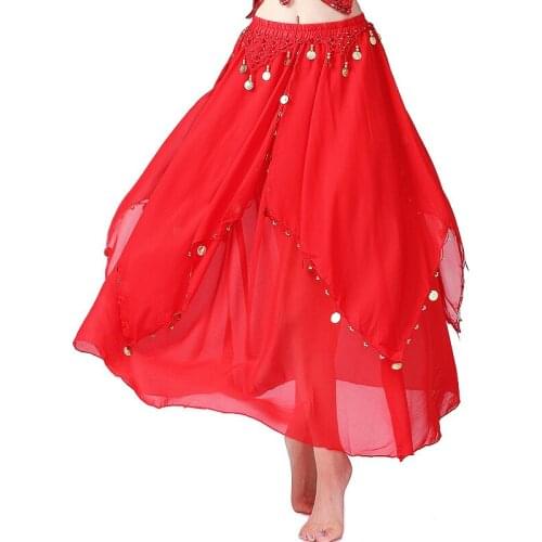 12 Color 2021 Bellydance Skirt For Women With Coins Female Stage Performance Dancing Skirts