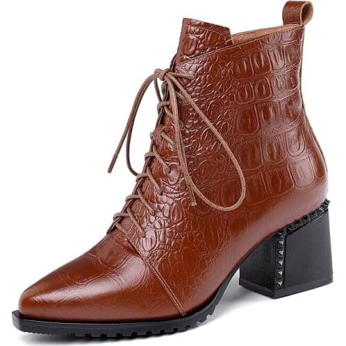 2019 Autumn Leather Boots Women Black Ankle Boots Women 6cm Heels Buckle Chelsea boots Ladies shoes size 34-42