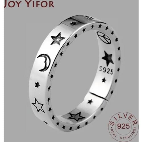 S925 Sterling Silver Rings for Women vantage adjustable stars moon Geometric 925 Silver Wedding Fine Jewelry Minimalist Gift