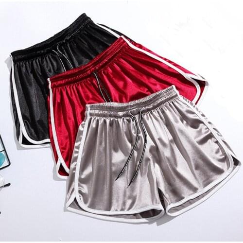GAOKE S-XL Plus Size Women Short Workout Red Black Gray Blue Silk Satin Sexy Beach Wear Hot Casual Summer Shorts 2020