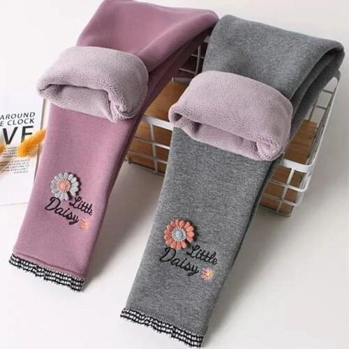Winter Girls Baby Plus Velvet Leggings Childrens Outer Warm Pants Embroidered Trousers Casual Middle-aged Kids Leggings