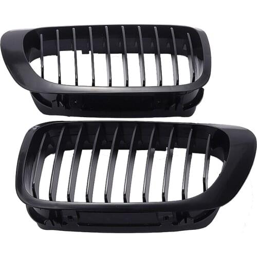 1 Pair Gloss Black Front Kidney Grill Single Slat Line Grille Replacement for BMW E46 3 Series COUPE 2-DOOR