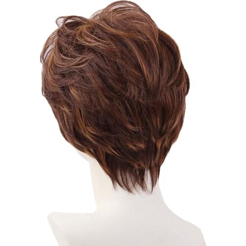 10 inch Lady Synthetic Wig Brown Layered Hairpieces Natural Looking Wig