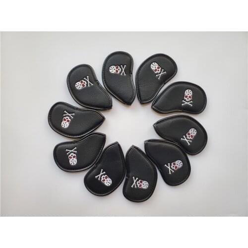 10PCS Skull Golf Head Cover Skull Golf Irons Head Cover 3-9PAS Black PU Leather Skull Golf Irons Head Cover Free Shipping