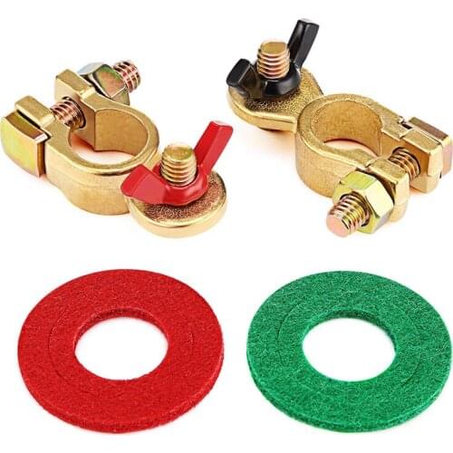 2PCS Battery Terminal Connectors Pure Bronze Car Boat Thickened Battery Terminal Connectors with Anti-Corrosion Protect Gaskets