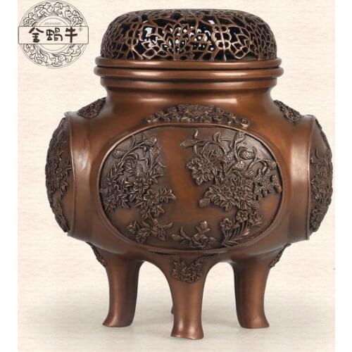 2015 Velas Incense Burner 10# Flower Pattern Length Of Fuming Furnace Copper Handmade Solid Brass Incense Fragrance Burner Gift
