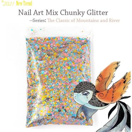 2021-New 50g Sequin Mermaid Korean Fairy Glitter Chunky Pink/Blue/Yellow Classic Mix Shiny Manicure Nails Goblin FlashFlakes 1-3