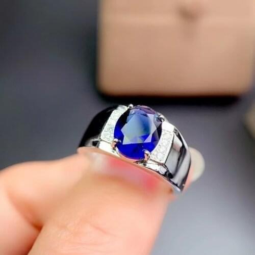 2021 new muscular man ring royal blue sapphire gemstone ring for men beautiful gem 925 sterling silver birthday gift size 8x10mm