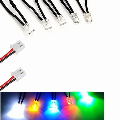 50Pcs 3V 5V 6V 9V 12V 24V Clear Squared 2*5*7mm LED With 20cm Red&Black Wire And XH2.54 Plug Light=White Red Blue Green Yellow