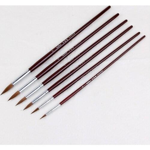 6pcs/Set High Quality Kids Watercolor Gouache Painting Pen Dates red Wooden Handle Paint Brush Set Drawing Art Supplies