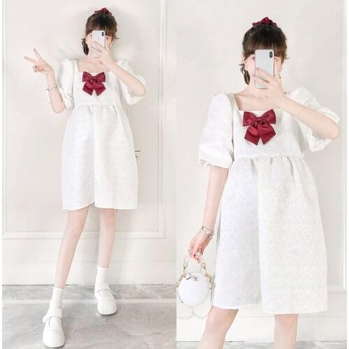 951# Maternity Dress Summer White Ball Dress Short Sleeve Loose Stylish Dress for Pregnant Women Mom Dress