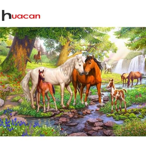 Huacan Diamond Embroidery Complete Kit Horse 5D Diamond Mosaic Art Painting Animals Rhinestone Pictures Bedroom Decoration