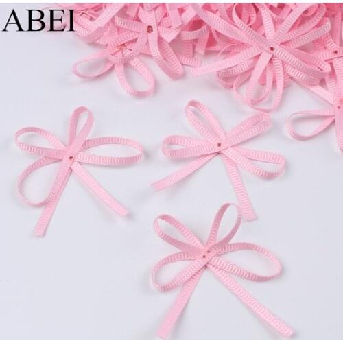50pcs/lot Pink Satin Ribbon Bows Gift Package Scrapbooking Embellishment Wedding Party Decoration DIY Sewing Garments Accessory