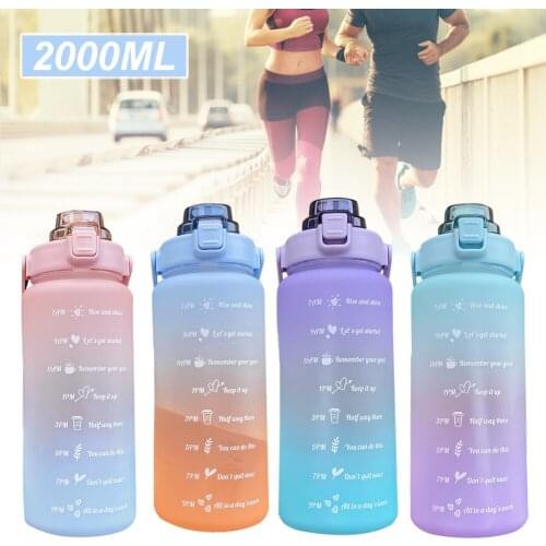 4 Color 64oz Large Water Bottle with Straw Time Marker Portable Leakproof Non-Toxic Sports Drinking Bottle for Fitness Camping