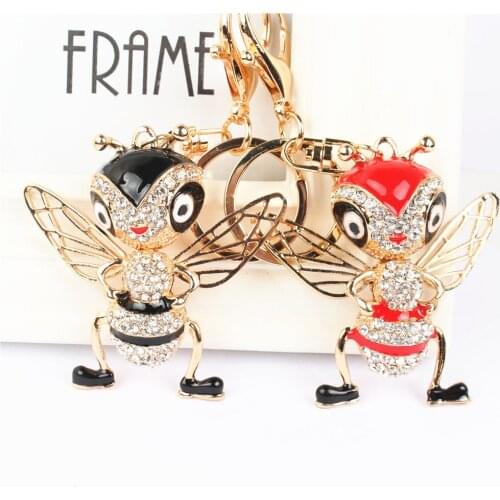 Bee Honeybee Pendant Charm Rhinestone Crystal Keyring Key Chain Accessories for Handbag Purse Wedding Party Friend Carkey Gift