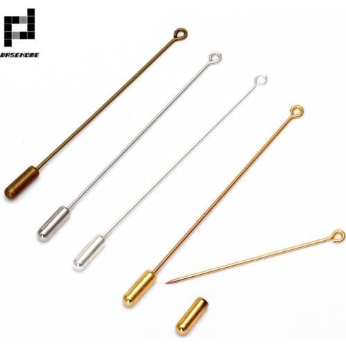 BASEHOME 20pcs/lot Loop Eye Brooch Pin Copper 50 70mm Length Broocher Safety Pins with Stopper for DIY Jewelry Findings