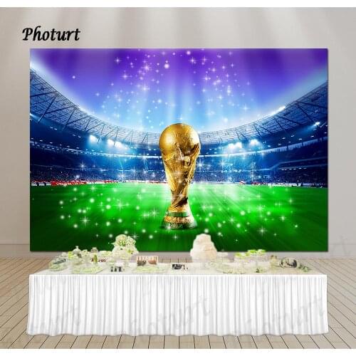 PHOTURT Football Field Backdrop Kids Birthday Party Photography Banner Green Grass World Cup Vinyl Photo Background Props