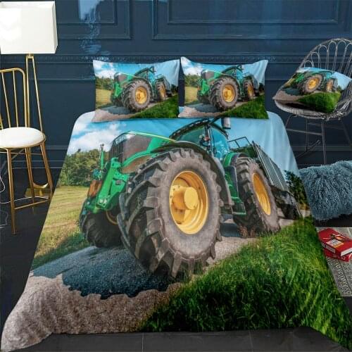 Big green tractor Quilt Cover Pillowcase 3Piece Comforter Bedding Set With Pillow Case Single Double Duvet Cover Home Decora