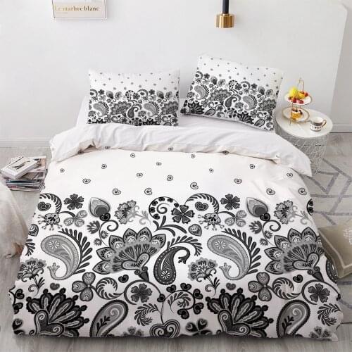 3D Bedding Sets Black Duvet Quilt Cover Set Comforter Bed Linen Pillowcase King Queen 245x210cm Flower Design Printed