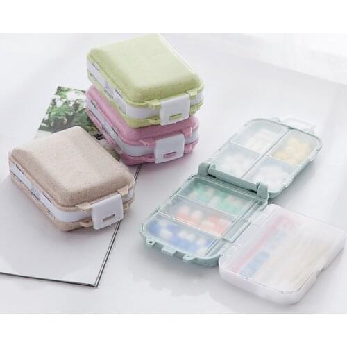 Pretty Pill Box Mini 8 Grids Medicine Tablet Week Pill Container Organizer Health Care Drug Travel Divider Portable Blue Tool