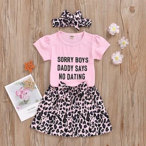 Newborn Kids Mini Summer Dress Baby Girls Sleeveless T-shirt Leopard Print Bow Knot Skirt Headband Outfits Princess Party Dress