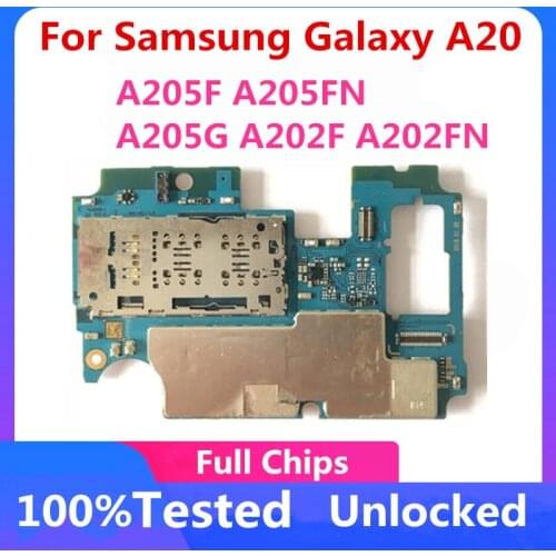 For Samsung Galaxy A20 A205F A205FN A205G A202F A202FN A205U Motherboard Original Unlocked Logic Board Mainboard Full Chip Plate