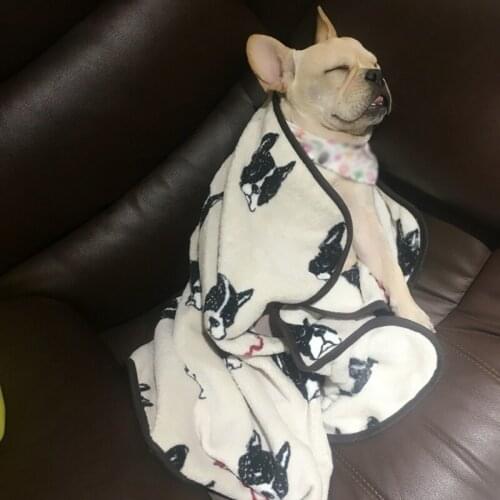 Soft Pet Dog Blanket Cat Dog Bed Mat Cartoon Bulldog Printing Sleeping Mattress Small Medium Dogs Coral Fleece Pet Supplies