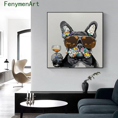 Abstract Dog with Sunglasses Canvas Painting Modern Graffiti Animal Poster Print Nordic Wall Art Cuadros Living Room Home Decor