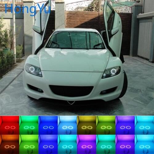 Latest Headlight Multi-color RGB LED Angel Eyes Halo Ring Eye DRL RF Remote Control for Mazda RX8 Rx-8 2004-2008 Accessories