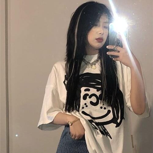 2021 New Summer Cartoon T- Shirt Women 's Korean -Style Loose Harajuku Style Half Sleeve Top Women 's Fashion
