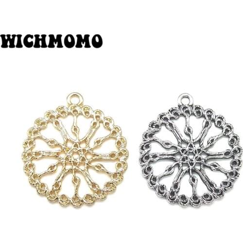 New 33*30mm 2pieces/bag High Quality Zinc Alloy Hollow Out Round Flowers Charms Pendant for Earring Necklace Jewelry Accessories