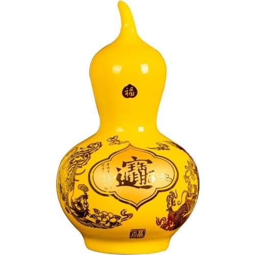 New Classical Chinese Jingdezhen Yellow Golden Ceramic Decorative Vases Home Office Decor Porcelain Vase Christmas Gifts